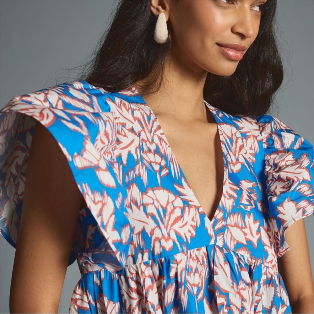 Maeve Blue Midi Dress with Pink Floral Print - Picture 2 of 12